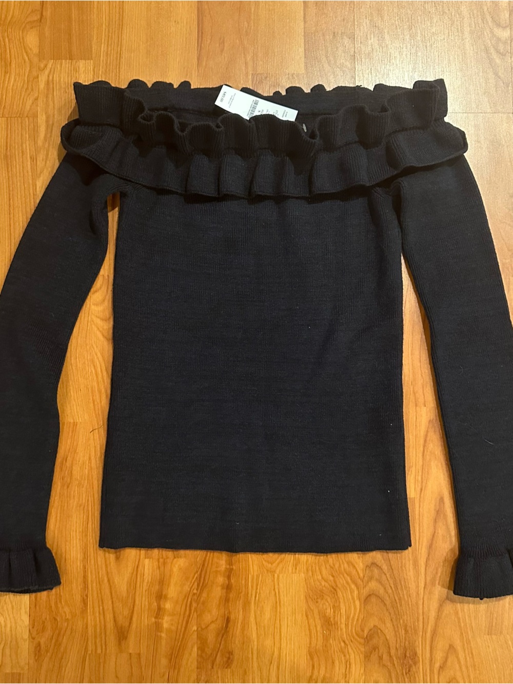 NWT White House Black Market Navy Ruffle Off-Shoulder Sweater